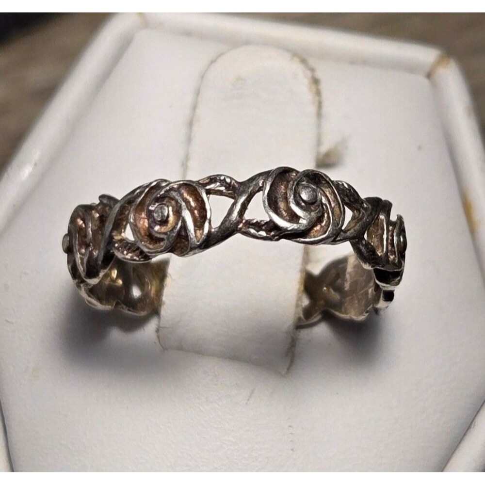 Roses vintage sterling silver ring sz 7.5